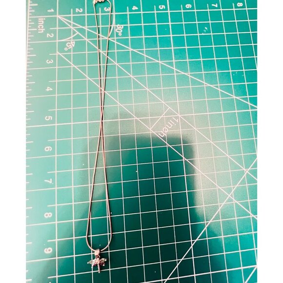 Sterling Necklace Italian 925 17" Snake Chain Dragonfly Pendant Faux Gemstones - Picture 5 of 6